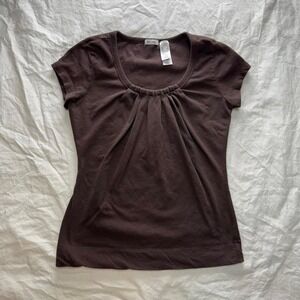 Liz & Co. Brown Ruched Scoop Neck Shirt Sz S